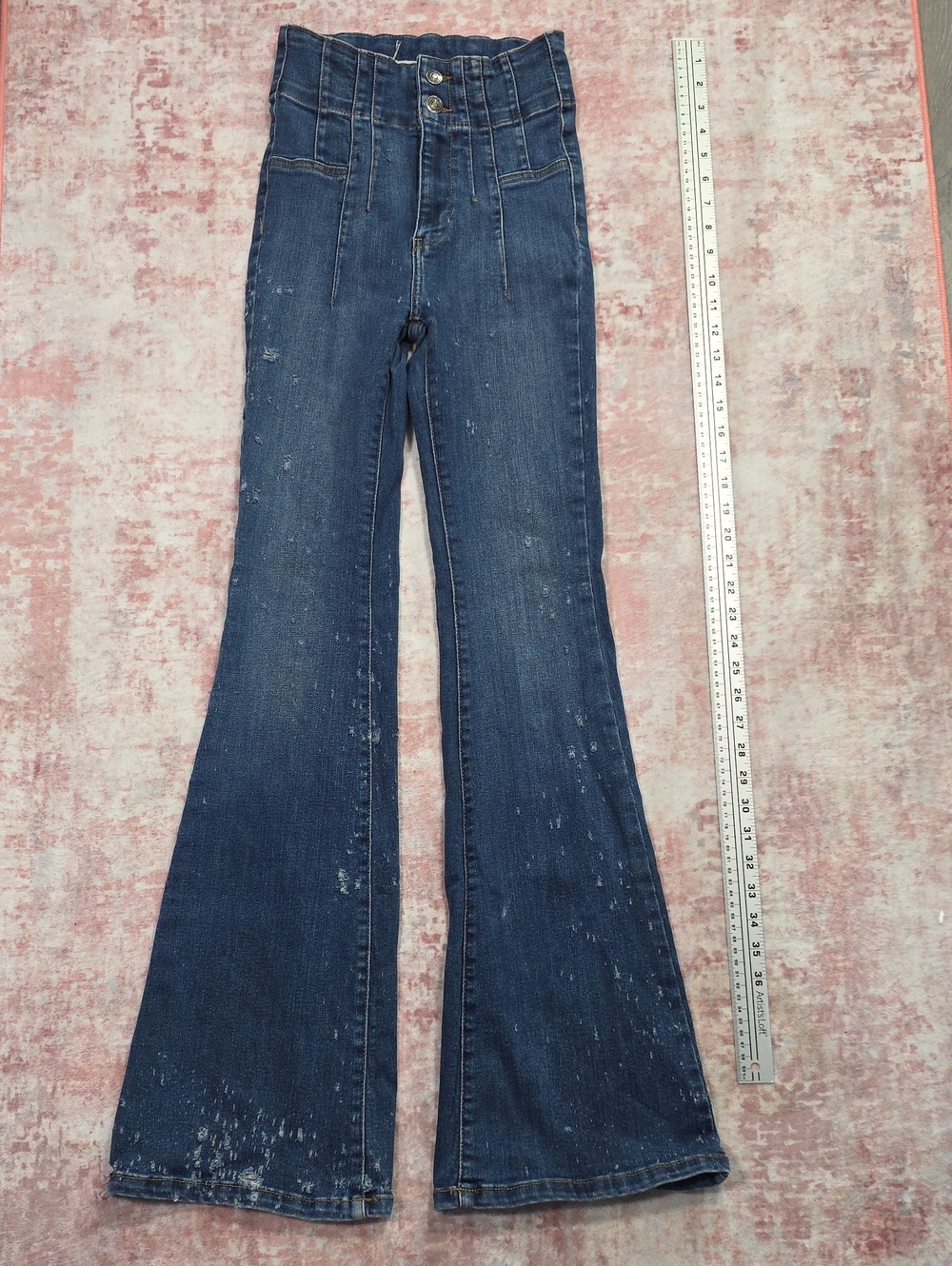 Free People We The Free Jayde Flare Jeans Distressed High Rise Corset Seam Denim